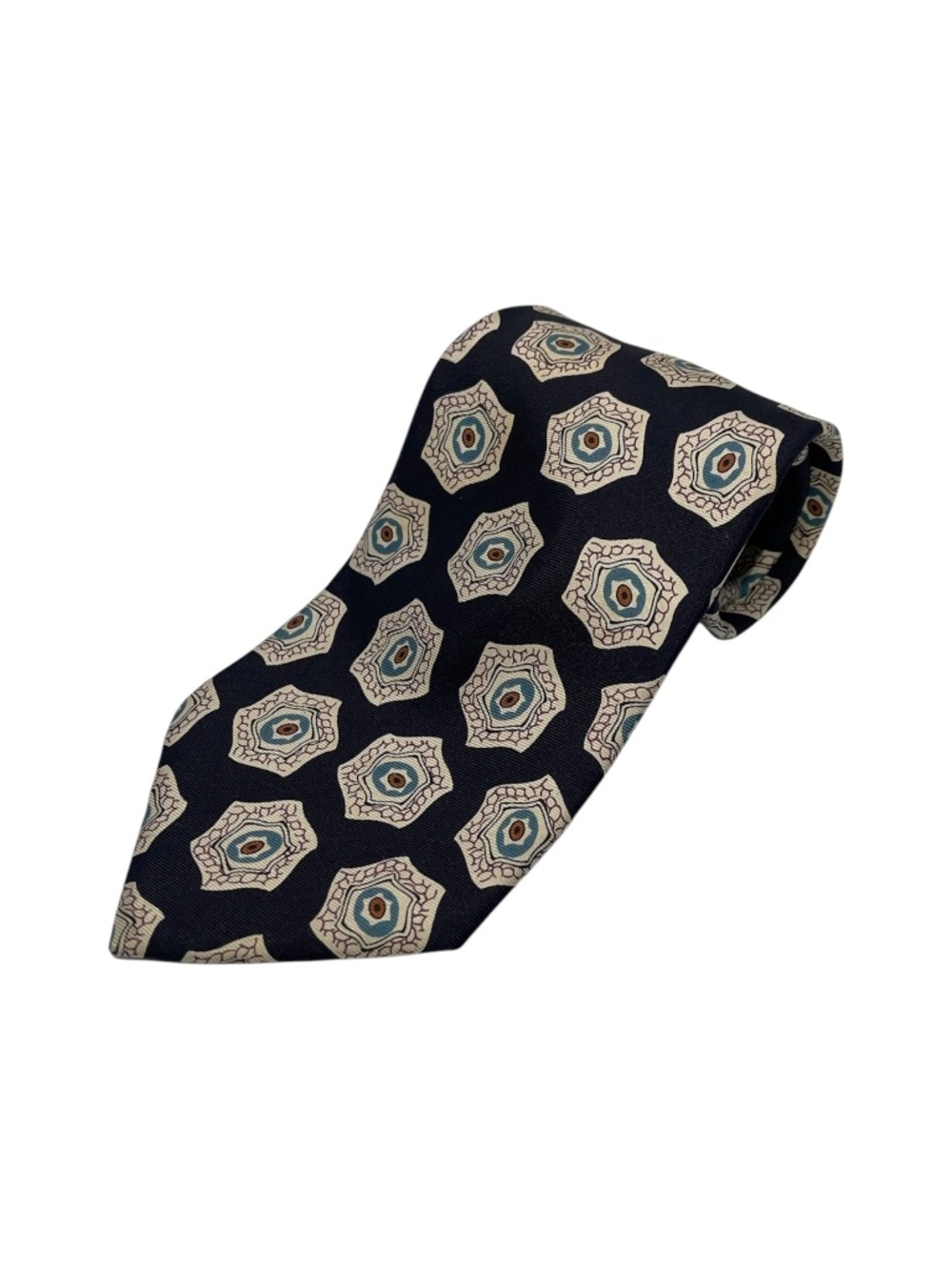 Christian Dior Monsieur Vintage Silk Tie Black Beige Teal‎ Necktie Made in USA